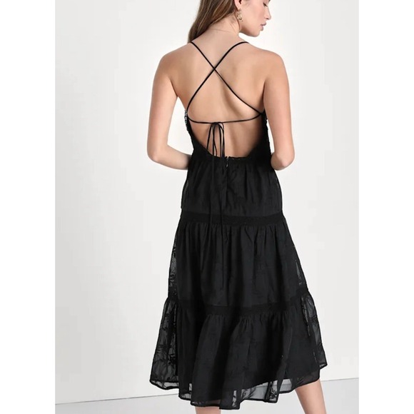 LULUS NWT Black Lace Overlay Romantic Boho Retro Cottagecore Prairie Dress SMALL - Picture 2 of 13